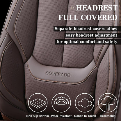 Coverado Seat Covers Full Set, Black Seat Covers for Cars 5 Seats, Car Seat Protector, Waterproof Nappa Leather Car Seat Cushion, Front and Rear Car Seat Cover Fit for Most Sedans SUV Pick-up Truck - Colors A