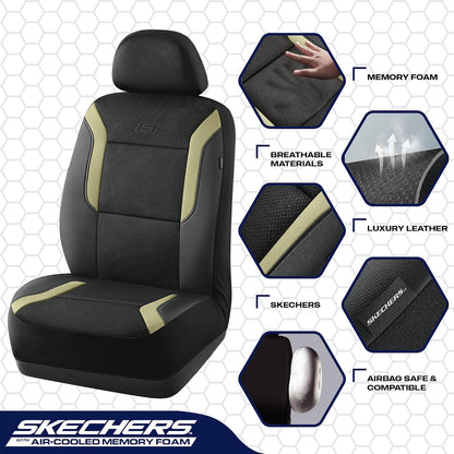 Skechers Memory Foam Seat Covers, Air Cool Mesh Thick Car Seat Covers, Car Seat Covers Front Seats Airbag Compatible, Universal Automotive Comfort for Most Cars, Vans, Trucks, SUV,Black