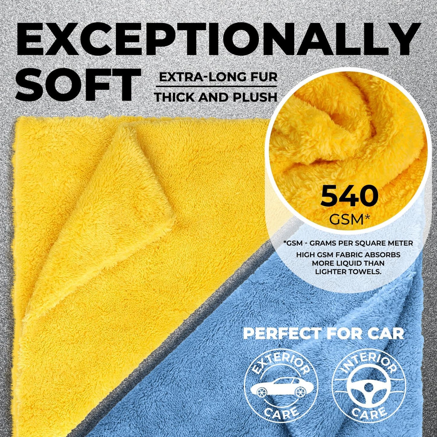 Super Soft Microfiber Towels for Cars - Edgeless - 6pk (12”x12”) - Premium Scratch-Free Towel - Great for Drying, Detailing, Polishing, Buffing - Ultra Absorbent Microfiber Cleaning Cloths for Car