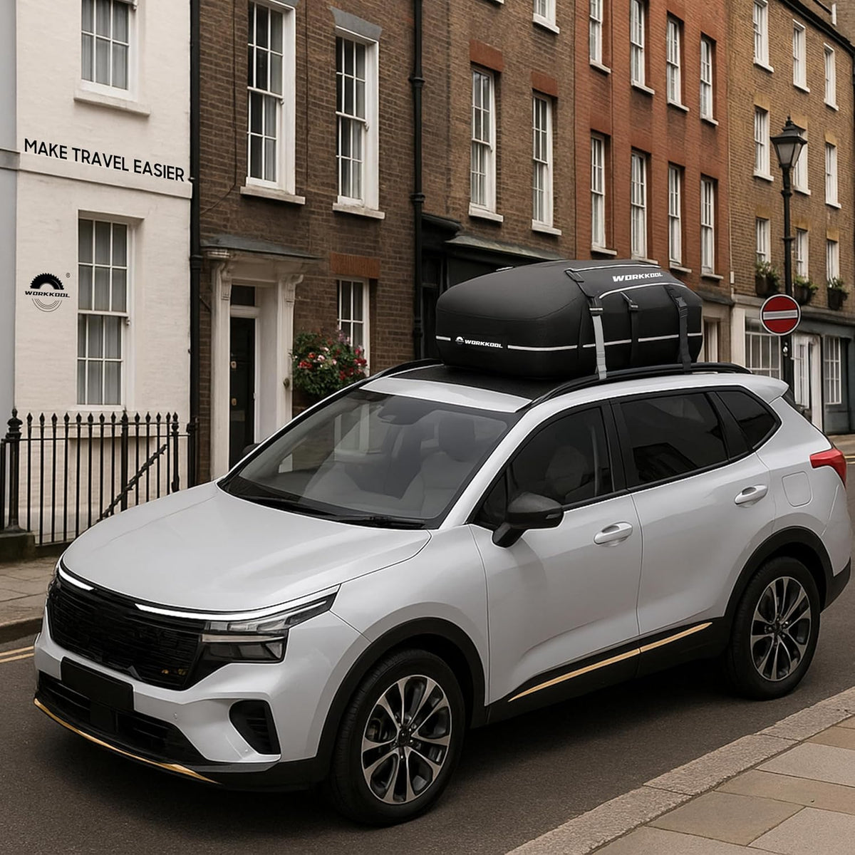 Rooftop Cargo Carrier Vehicle Soft-Shell Carriers, Heavy Duty Car Roof Bag Waterproof Without Rack, Car Topper Luggage Carrier-with 6 Hooks&Mat(19.4 Cuft)