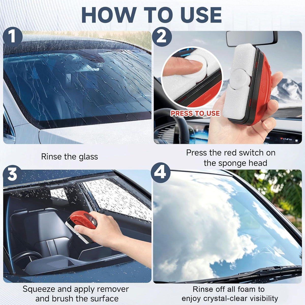 Automotive Oil Film Cleaning Brush for Car Windows Clear Vision Glass Cleaner Removes Oil Film for Crystal Clarity and Anti-Fog, Windshield Oil Film Remover Comes with Microfiber Towel for Car (Red)