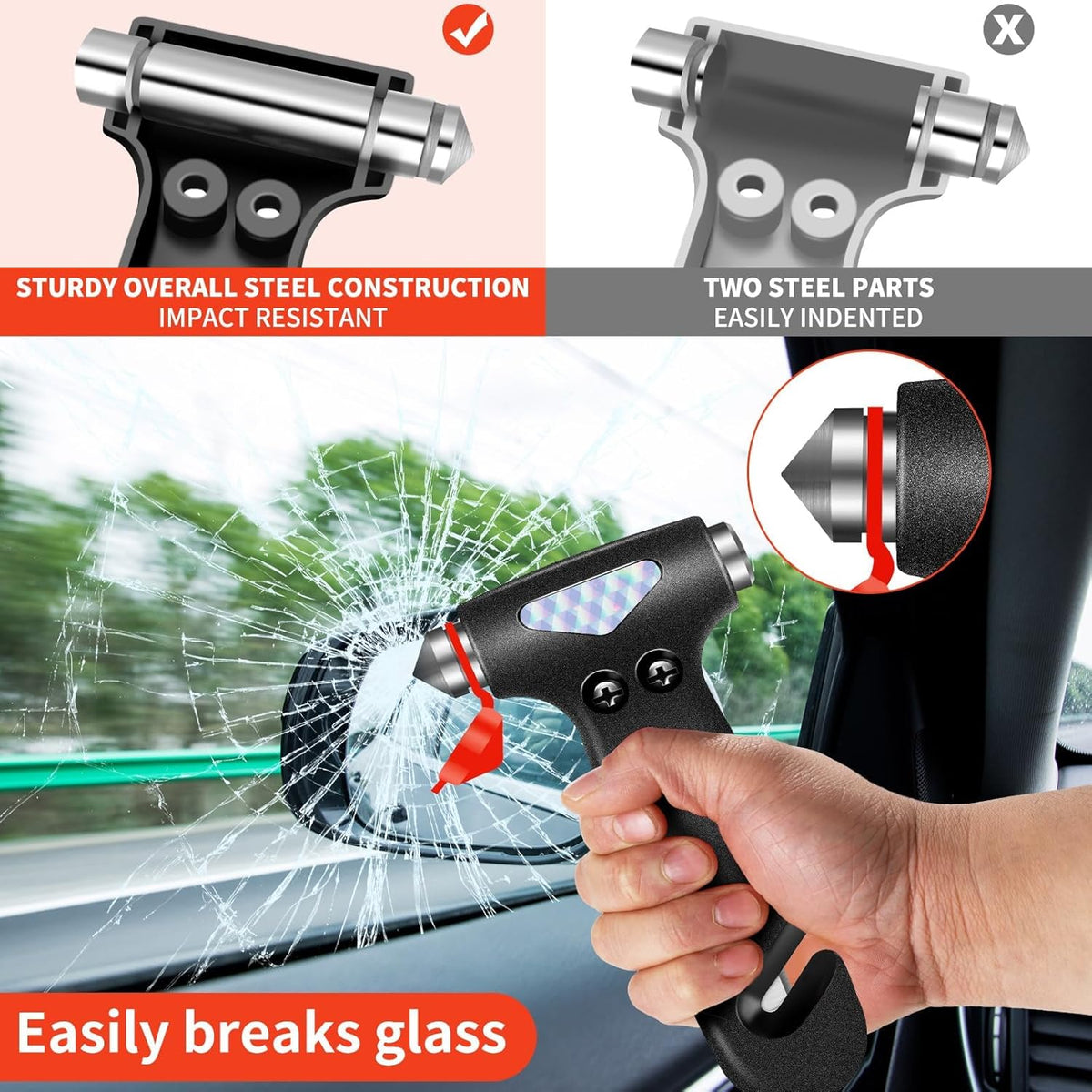 Car Glass Breaker and Seatbelt Cutter, Emergency Escape Tool, Pink | Built with ABS Handle and Carbon Steel Tip, Compact Design for Car Doors, Seats and Glove Box, Practical Gift for Driver