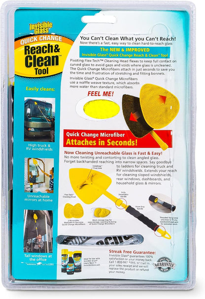 Invisible Glass 95160 Reach & Clean Windshield Cleaning Tool and Car Window Cleaner Tool for Interior and Exterior Auto Glass, Trucks, SUVs, RVs and Home Windows with 2 Microfiber Pads and Storage Bag