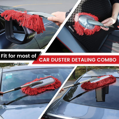 IPELY 2 Pack Large Car Duster Exterior Scratch Free with Extendable Handle and Car Duster Interior, Wax Cotton Hair Dusters (Red)