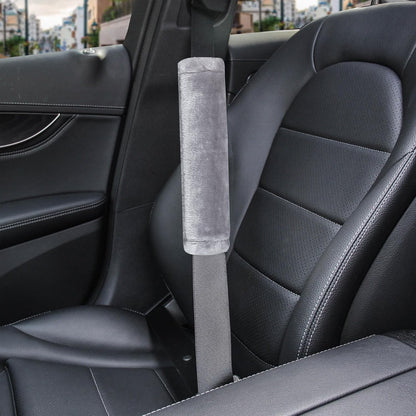 Amooca Soft Faux Fur Universal Fit Seatbelt Cover Car Truck SUV Airplane Seat Belt Shoulder Pad for Carmera Backpack Straps Neck Cushion Protector 2 Pack 10.5in Dark Gray