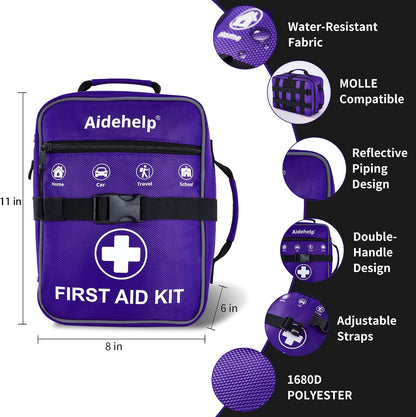 520 Pieces Premium First Aid Kit - Large Emergency Medical Kit for Survival, Car, Home, Travel, Camping, Backpack, Hiking, School (Red)