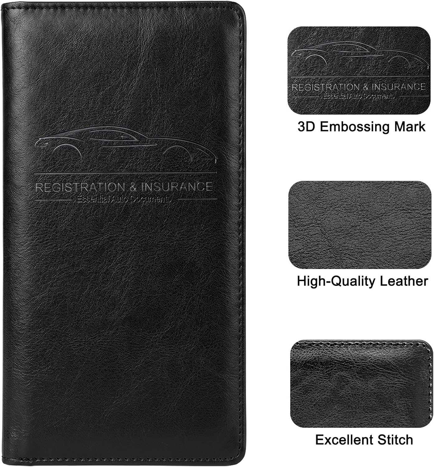 LumiMokki Premium Car Registration & Insurance Card Holder with Magnetic Shut, Vehicle Glove Box Car Organizer - For Documents, Cards, License (Black)