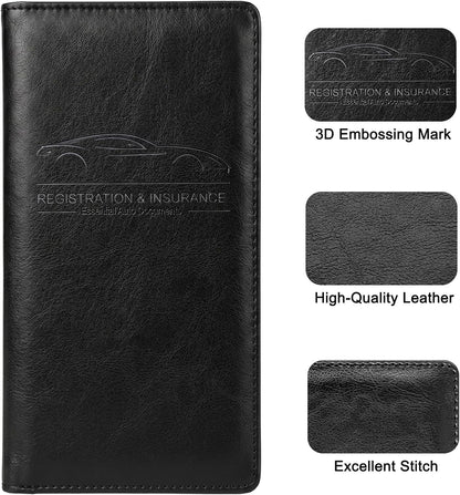 LumiMokki Premium Car Registration & Insurance Card Holder with Magnetic Shut, Vehicle Glove Box Car Organizer - For Documents, Cards, License (Black)
