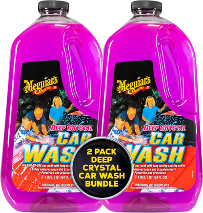 Meguiar's Deep Crystal Car Wash - Car Wash Shampoo that Cleans Paint, Enhances Gloss, and Preserves Wax Protection, pH Balanced Car Wash Soap with Excellent Foaming Action, 64 Oz
