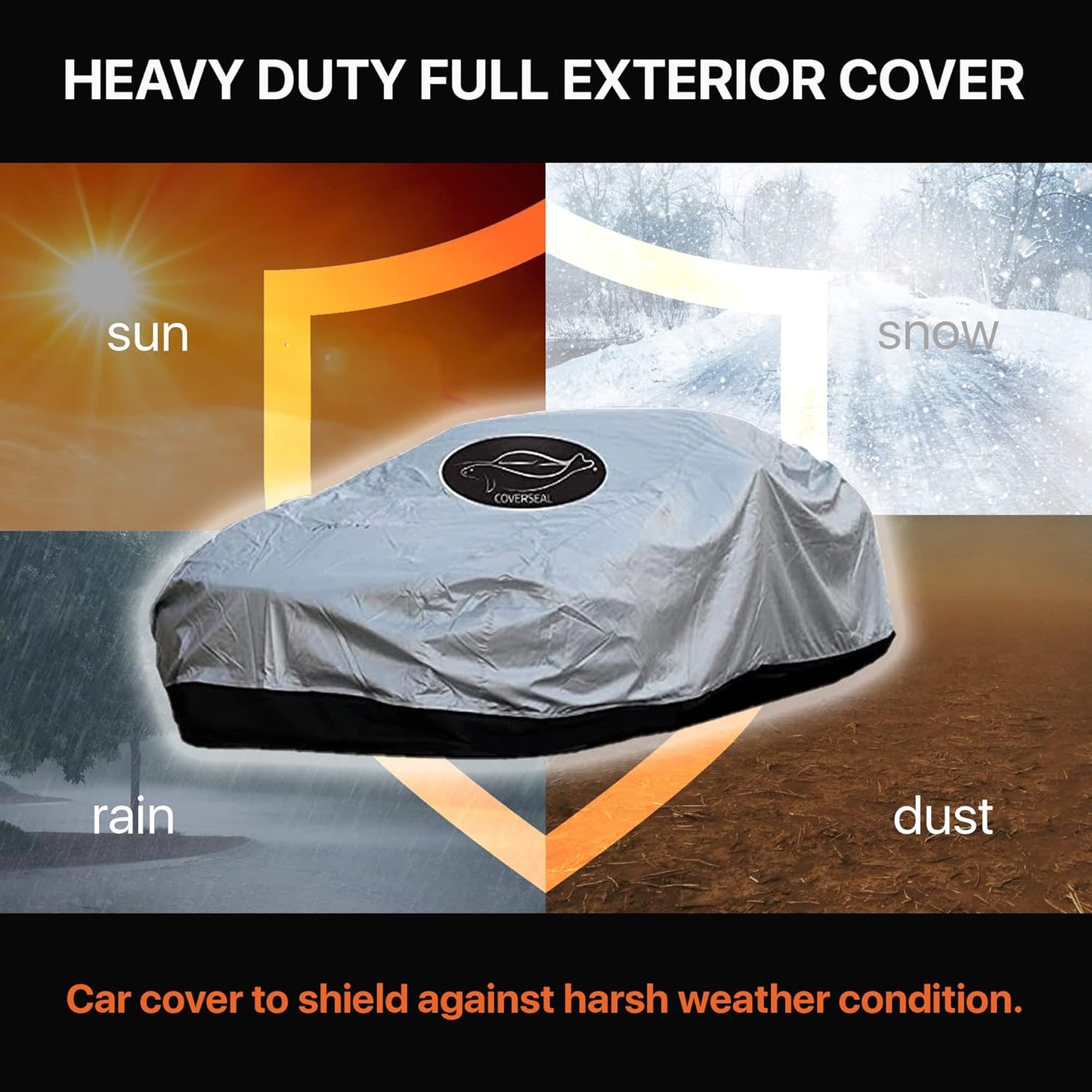 Heavy Duty Outdoor Car Cover with Patented Weighted Ground Conforming Apron Seal – Wind Resistant, Dust, & Water Protection for Automobiles - Sports Size 189 L x 75 W x 67 H inch Max