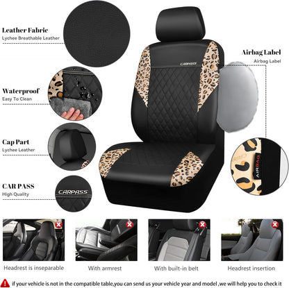CAR PASS Waterproof Universal Car Floor Mats, Leopard Print Car Mats Fit for SUV,Vans,sedans, Trucks,Set of 4pcs Car Carpet with Driver Heel Pad and Nibs Backing, Leopard Car Accessories Gray Leopard