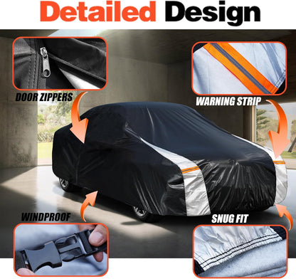Large SUV Car Cover for Chevy Suburban 100% Waterproof All Weather, Heavy Duty Outdoor Full Exterior Covers Rain Sun Wind UV Protection. - Colors D