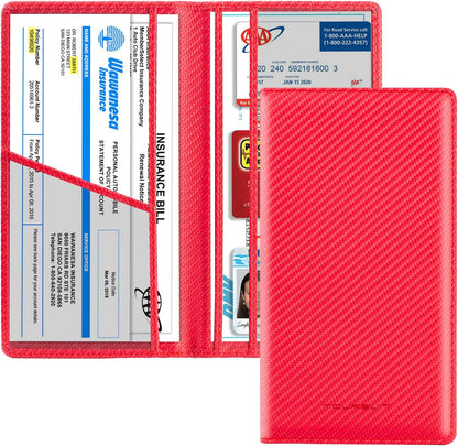 TOURSUIT Car Registration and Insurance Card Holder, Vehicle License Document Glove Box Compartment Organizer, Essential Car Wallet Case for Driver Auto Owners (Carbon Blue)