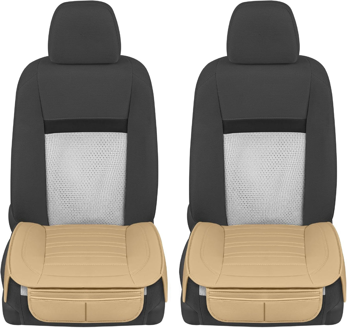 Motor Trend Seat Covers for Cars Trucks SUV, Faux Leather 2-Pack Black Padded with Storage Pockets, Premium Interior Car Seat Cover