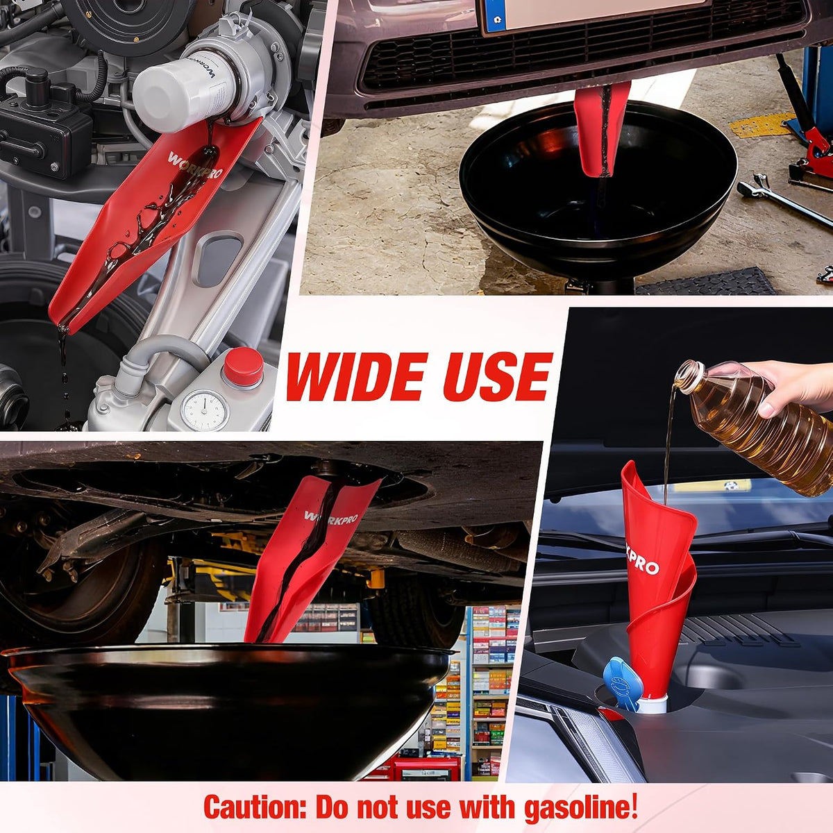 WORKPRO Flexible Oil Funnel for Automotive Use, Foldable Oil Drain Tool for Quick and Clean Oil Changes, Featuring a Thicker Silica Gel for Durability and Maintains Shape-Blue
