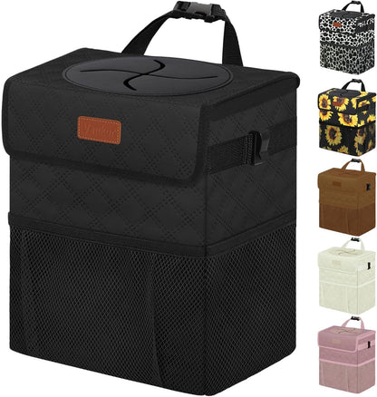 Vankor Car Trash Can Bin with Lid Hanging for Back Seat, Car Accessories for Women Men Leak Proof Automotive Garbage Cans Leakproof Vehicle Trash Can for Truck SUV Black