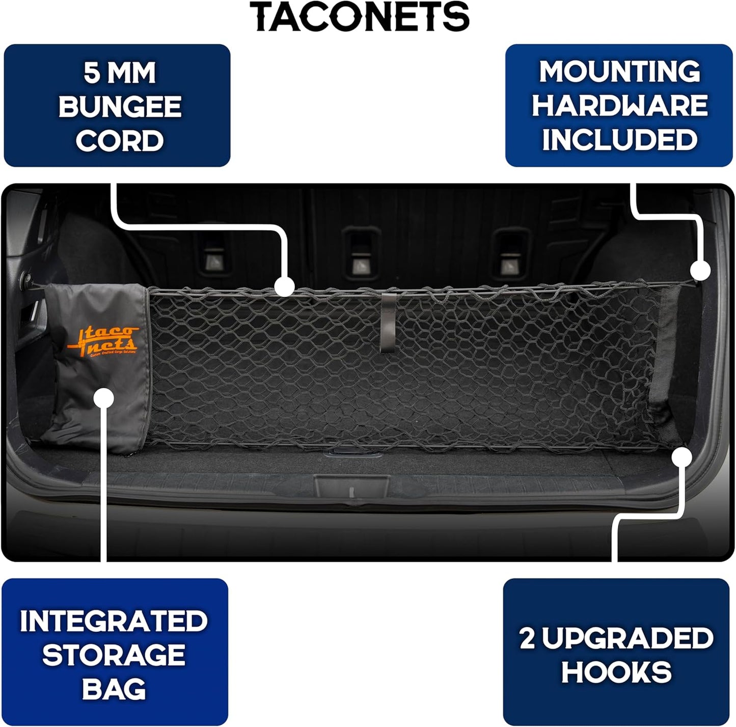 TacoNets Envelope Cargo Net for GMC Sierra & Chevy Silverado - Fits 2013-Current - Upgraded 5mm Bungee - Integrated Storage Bag - Heavy Duty Carabiners - Designed in USA