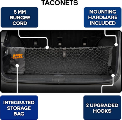 TacoNets Envelope Cargo Net for GMC Sierra & Chevy Silverado - Fits 2013-Current - Upgraded 5mm Bungee - Integrated Storage Bag - Heavy Duty Carabiners - Designed in USA