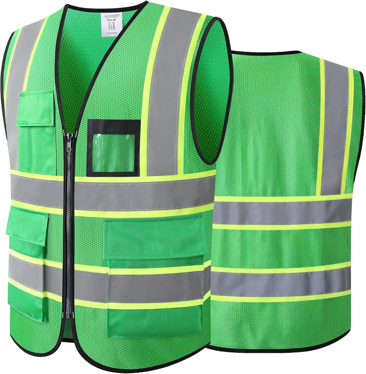 Reflective High Visibility Safety Vest for Men Women with Pockets Zipper Front Meets ANSI/ISEA Standards