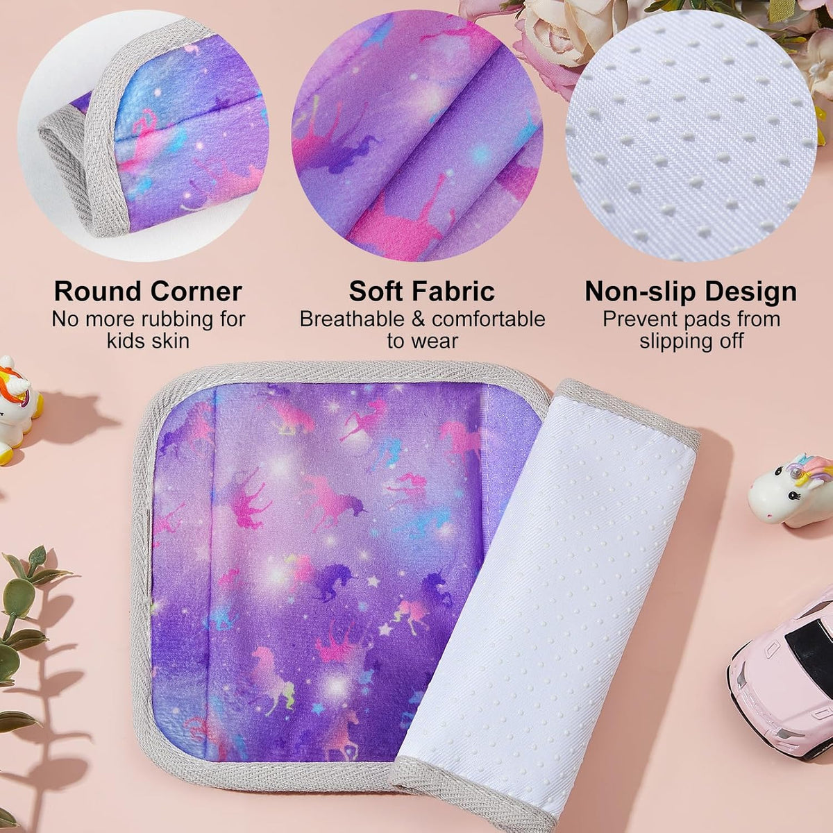 Seat Belt Cover Pad for Baby, Soft Seatbelt Cushion Covers for Kids 2Pcs Car Seat Strap Shoulder Pads for All Car Seats, Stroller, High Chair,Blue Dinosaur