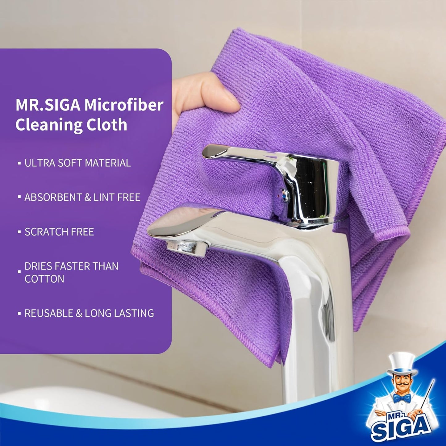 MR.SIGA Microfiber Cleaning Cloth, All-Purpose Microfiber Towels, Streak Free Cleaning Rags, Pack of 12, Grey, Size 32 x 32 cm(12.6 x 12.6 inch)