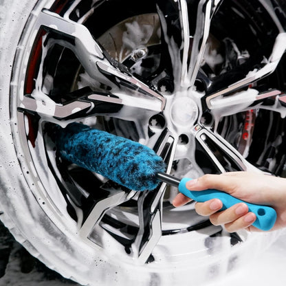 oesee Professional 4 Pack Long Handle Wheel Brush Kit for Cleaning Wheel and Tire- 2X Soft Wheel Cleaning Brush, Detailing Brush and Stiff Tire Brush, Bendable& Durable Wheel Rim Cleaner Brush Set