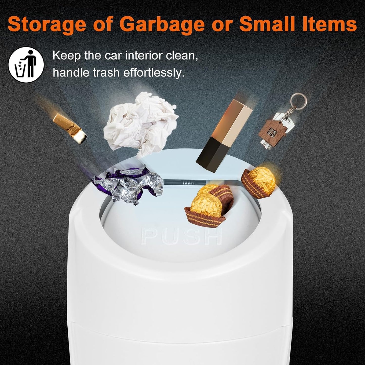 Car Trash Can, 2 Packs Mini Car Trash Bin with Lid, Leakproof Cup Holder Car Garbage Can with 60 Trash Bags, Vehicle Front Back Seat Organizers and Storage for Car, Home, Office, Black