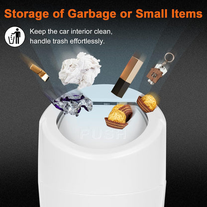 Car Trash Can, 2 Packs Mini Car Trash Bin with Lid, Leakproof Cup Holder Car Garbage Can with 60 Trash Bags, Vehicle Front Back Seat Organizers and Storage for Car, Home, Office, Black