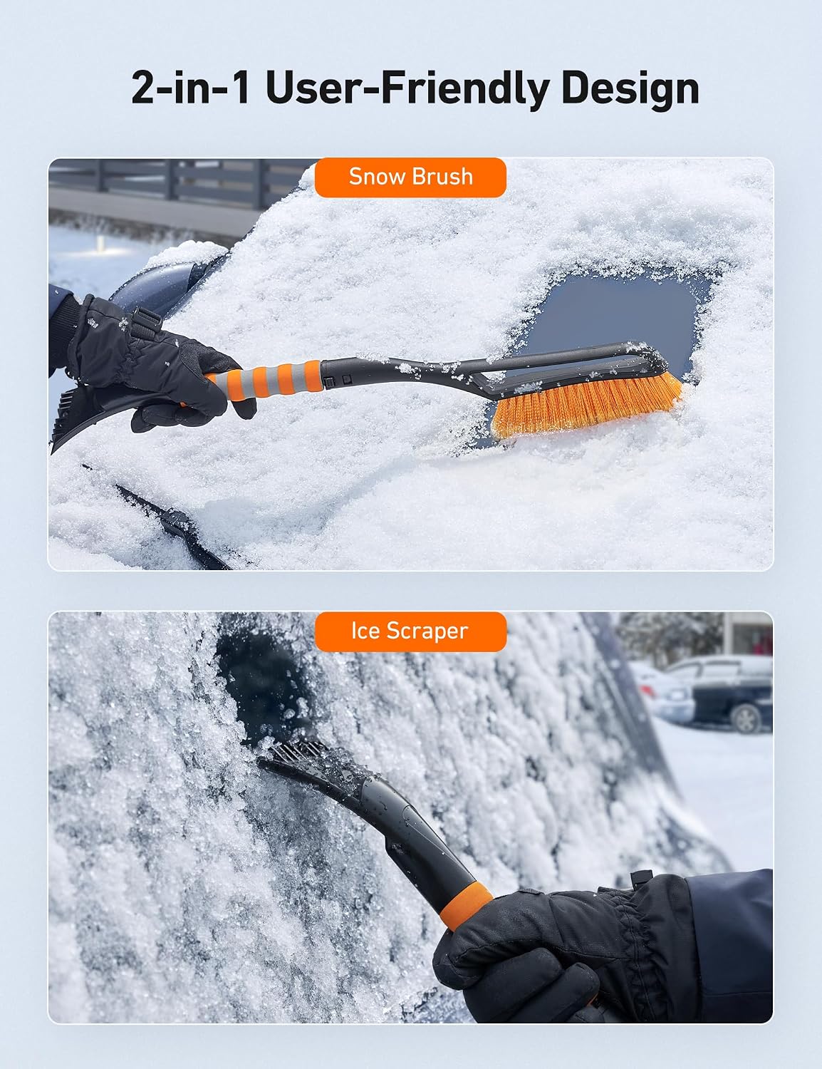 AstroAI 27" Snow Brush and Ice Scrapers for Car Windshield, Detachable Snow Scrapers with Ergonomic Foam Grip for Cars, Trucks, SUVs (Heavy Duty ABS, PVC Brush, Blue)