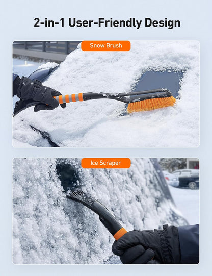AstroAI 27" Snow Brush and Ice Scrapers for Car Windshield, Detachable Snow Scrapers with Ergonomic Foam Grip for Cars, Trucks, SUVs (Heavy Duty ABS, PVC Brush, Blue)