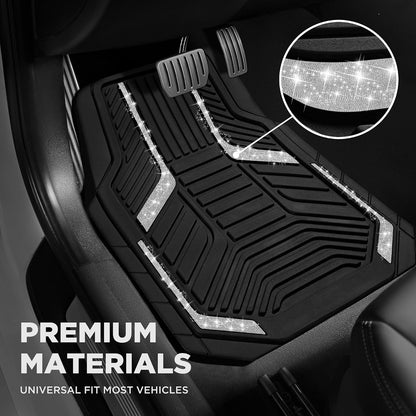PIC AUTO Heavy Duty Rubber Floor Mats, Purple Aluminum Film Car Mats Set, Front and Rear Car Mats with Anti-Slip Backing, All Weather Protection, Trim-to-Fit for Automotive SUV, Sedan, Van