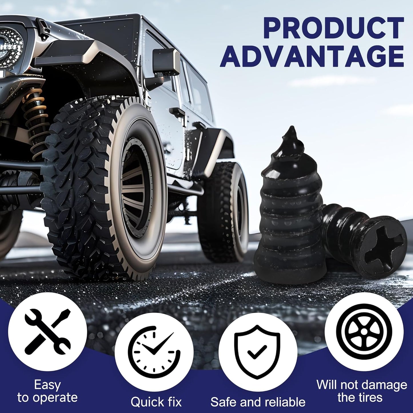 60 Pcs Tire Repair Screws, Tire Patch Kit, Screw in Tire Plugs,Quick Tool Tire Plugs, Self-Service Tire Repair Rubber Nail Kit for Patching Punctures in Vacuum Tires of Cars, Motorcycles (60)