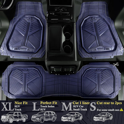 CAR PASS Heavy Duty Rubber Car Mats with Cargo Liner, Deep-Dish Car Floor Mats and Trunk Mat All Weather, Universal Trim-to-Fit for SUVs Trucks Sedans, Waterproof Anti-Slip, Trimmable V12 Black