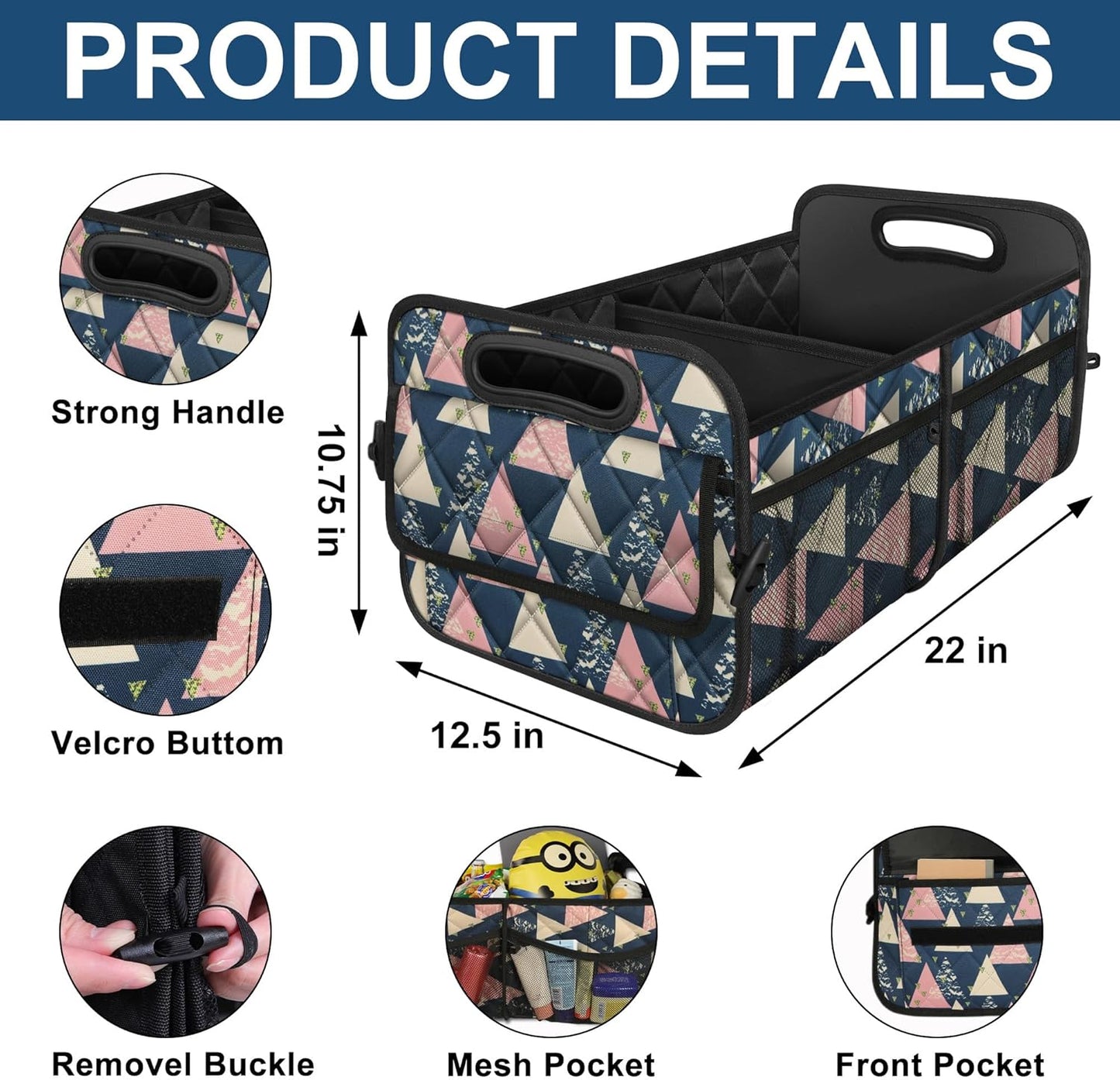 Deosk Car Trunk Organizer for SUV, Car Organizers and Storage with Reinforced Handles, Car Accessories for Women/Men 50LWaterproof Polyester Trunk Organizer, Black