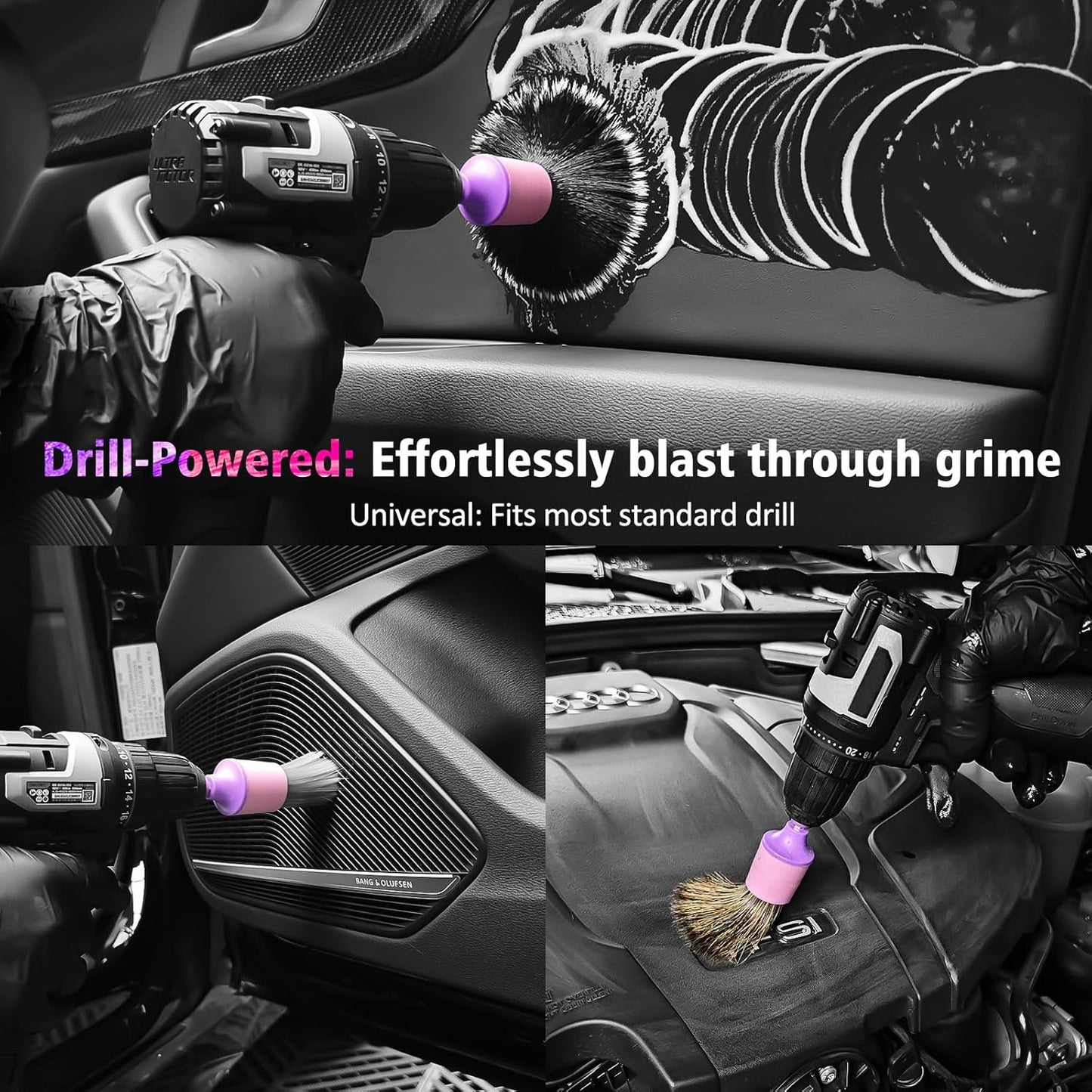 YeewayVeh Car Detailing Brush Set, 3 Pack Ultra Soft Boars Hair Detailing Brushes for Leather Seat Air Vents Engine Bay, Auto Detail Brushes Car Detailing for Interior Exterior, Indigo
