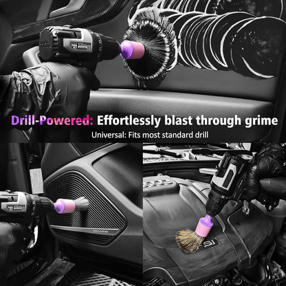 YeewayVeh Car Detailing Brush Set, 3 Pack Ultra Soft Boars Hair Detailing Brushes for Leather Seat Air Vents Engine Bay, Auto Detail Brushes Car Detailing for Interior Exterior, Indigo