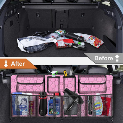 esouler Car Trunk Organizer, Super Capacity Backseat Car Organizer for SUV/Truck/MPV(42"*18"), Hanging Car Storage Organizer with 8 Pocekts, Car Accessories for Women and Men- Black