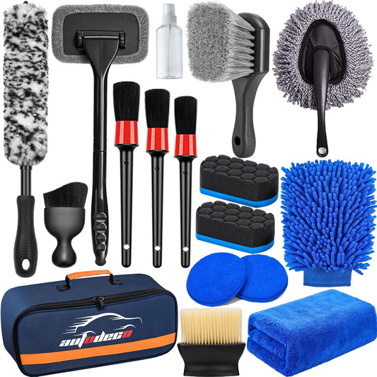 Car Detailing Kit, Car Detailing Brush Set with Vacuum, Bendable Car Wheel Rim Cleaner Brush Set, Car Detailing Brushes, Car Wash Cleaning Tools Kit for Interior, Exterior, Wheels, Blue