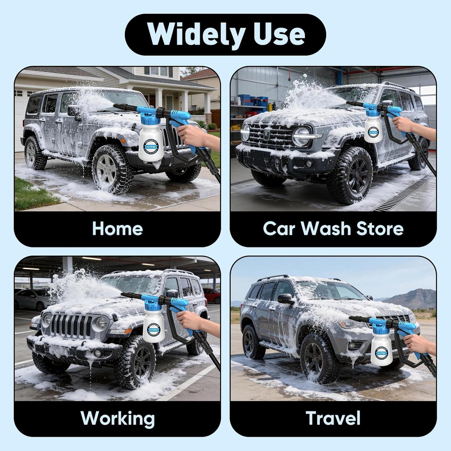 Car Wash Foam Gun/Hose Sprayer, 16 IN 1 Cannon, Adjustable with 2.5-6 Ratio Dial Foam Blaster, 1L Bottle, Nozzles, Mitten, 1/2” Quick Connector for Garden Hose, for Car/Garden Cleaning