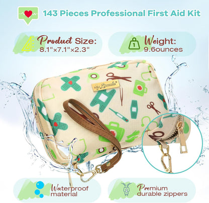 Portable Travel First Aid Kit for Kids and Adults, 143 Pieces All-Purpose Emergency First Aid Kit for Home, Car, Diaper Bag, Survival, Camping, Hiking, and More
