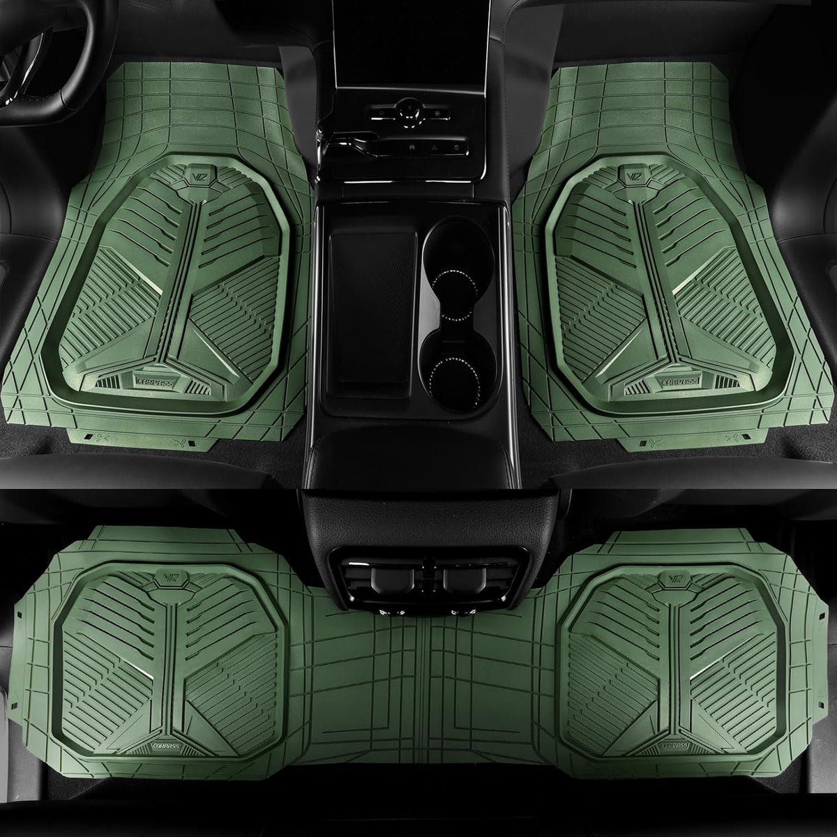 CAR PASS Heavy Duty Rubber Car Mats with Cargo Liner, Deep-Dish Car Floor Mats and Trunk Mat All Weather, Universal Trim-to-Fit for SUVs Trucks Sedans, Waterproof Anti-Slip, Trimmable V12 Black