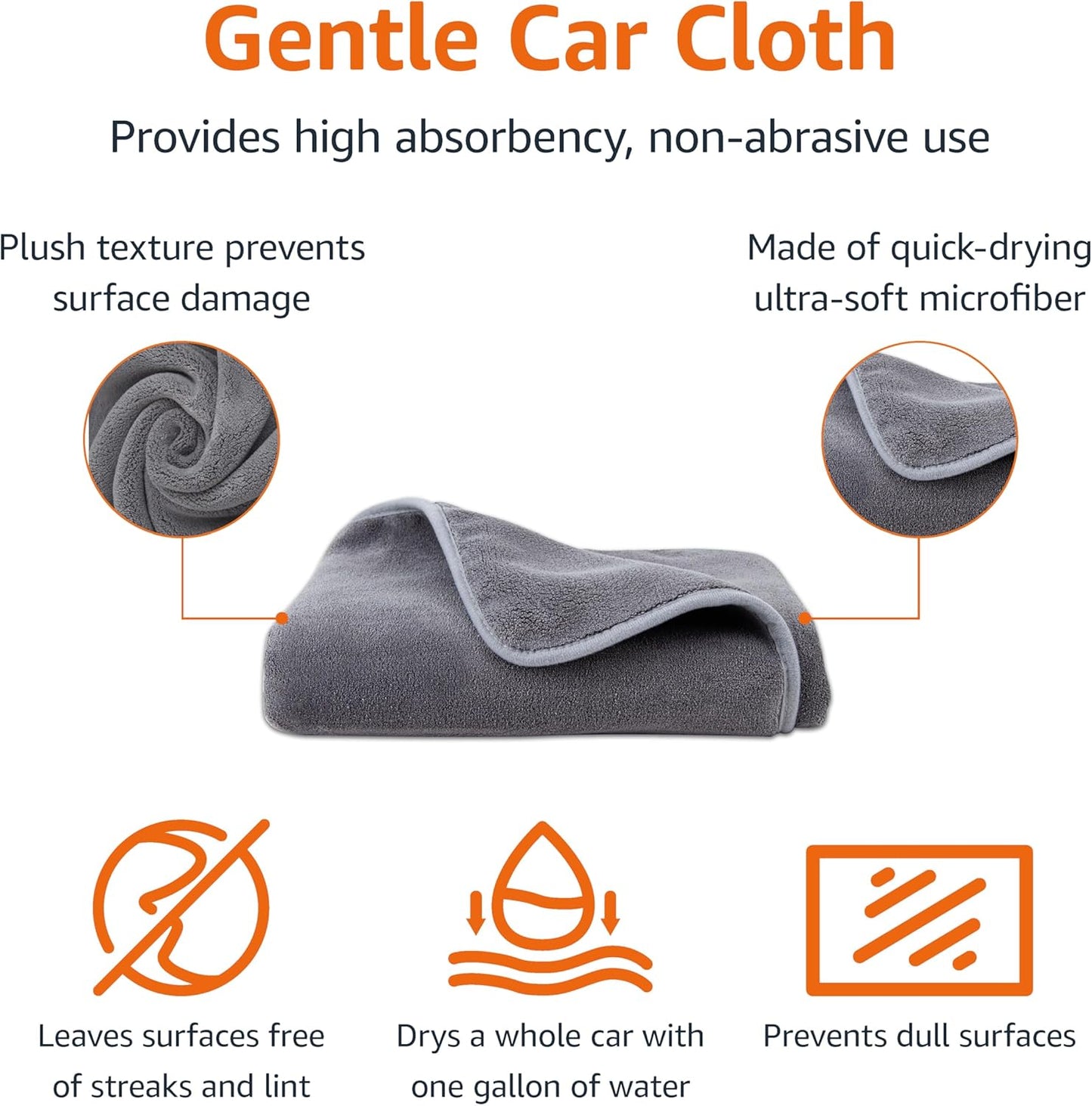 Amazon Basics Super Absorbent Microfiber Car Drying Towel, Streak-Free, Non-Abrasive, 36"L x 25"W, Gray