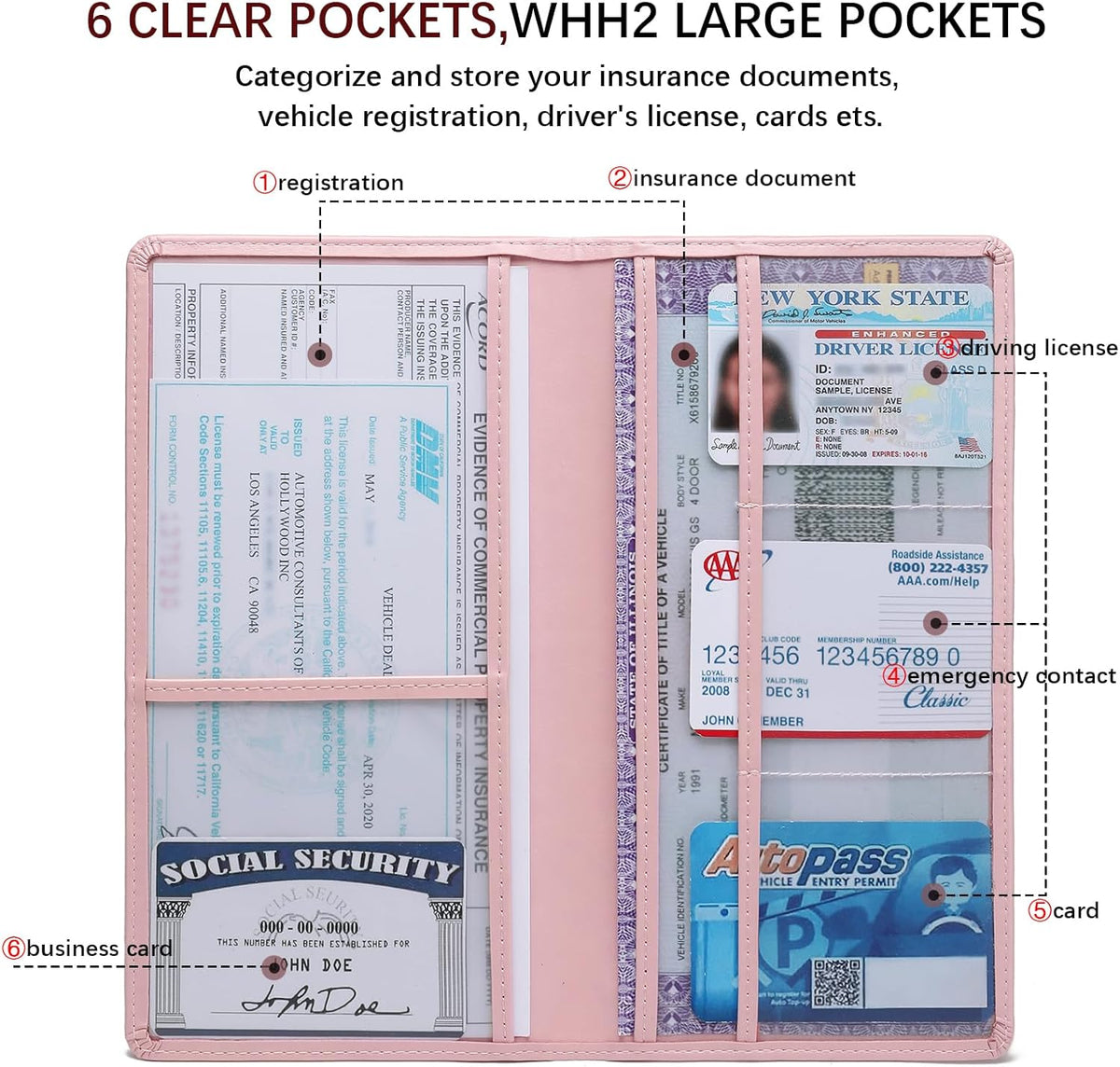 Car Registration and Insurance Card Holder for Women Men, Orange Glove Box Paperwork Organizer with Magnetic Buckle for Easy Access and Protect Documents and Various Cards in Vehicle