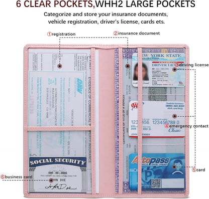 Car Registration and Insurance Card Holder for Women Men, Orange Glove Box Paperwork Organizer with Magnetic Buckle for Easy Access and Protect Documents and Various Cards in Vehicle