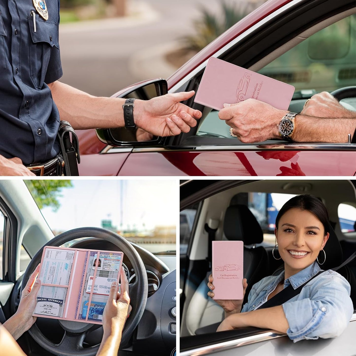Car Registration and Insurance Card Holder for Women Men, Orange Glove Box Paperwork Organizer with Magnetic Buckle for Easy Access and Protect Documents and Various Cards in Vehicle