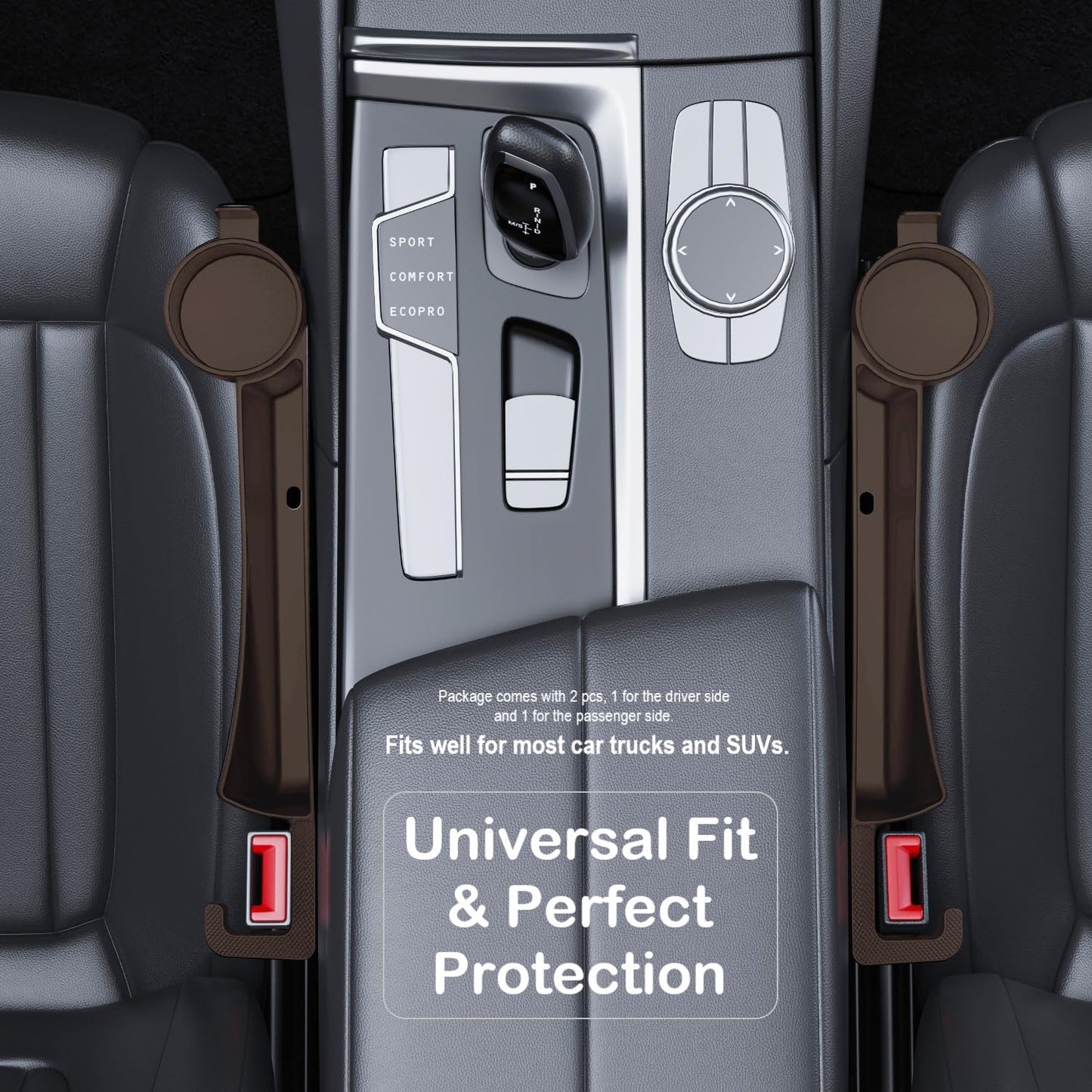 Car Seat Gap Plug with Storage Slot, Auto Gap Filler Organizer with Cup Holder, Universal Carseat Side Gap Filler Strip 2 Pack Between Front Seats & Console, Anti-Drop Pad with Seatbelt Holes, Black