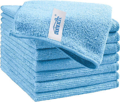 HOMEXCEL Microfiber Cleaning Cloth 210GSM, Pack of 12, Size:11.5" x 11.5", Ultra-Soft, High-Density Non-Abrasive Cleaning Towels for Cars, Glass, Kitchen, Reusable Rags, Blue/Green/Yellow/Pink