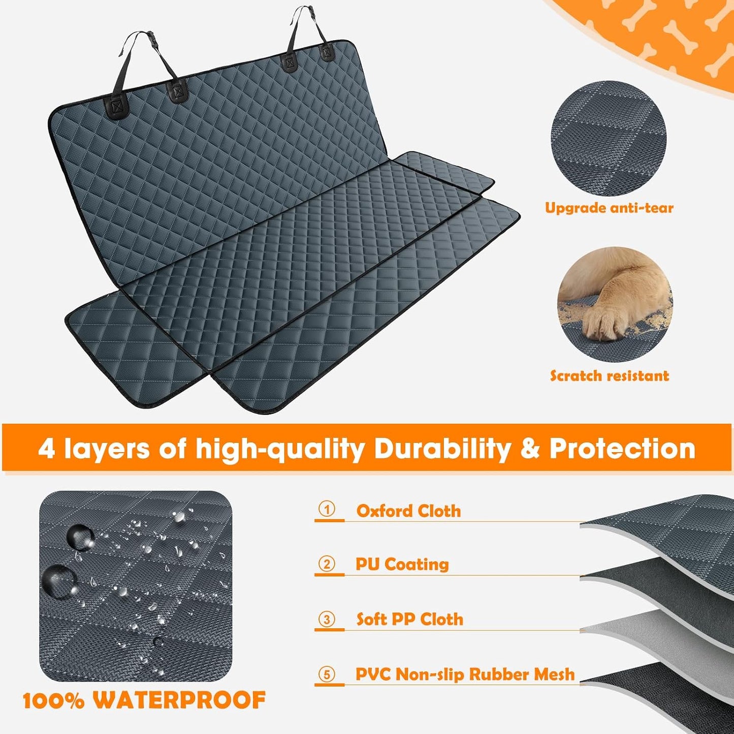 MIXJOY Dog Seat Cover for Back Seat Waterproof Dog Seat Covers for Cars, Car Seat Protector for Dogs, Nonslip Back Seat Cover for Trucks & SUV