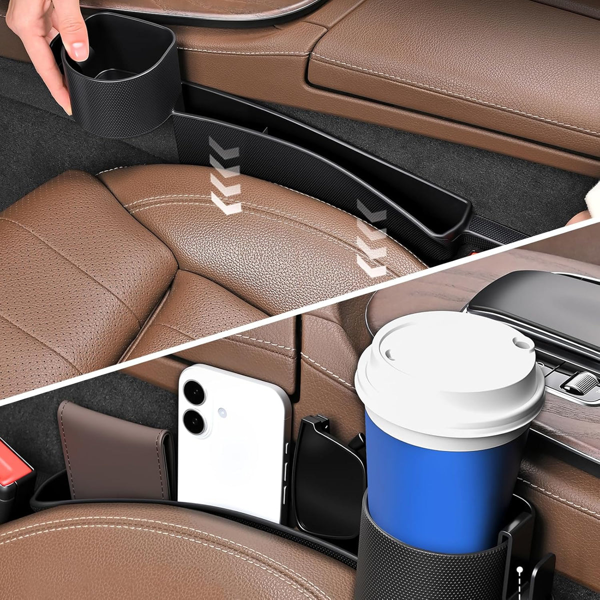 Car Seat Gap Filler, Seat Gap Organizer with Phone Holder, Car Seat Accessories, Car Organizer Fit Car SUV Truck-2PCS Black