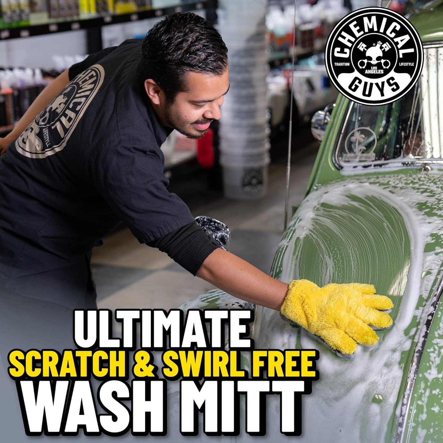 Chemical Guys MIC510 The Stranger Helpful Handy Car Wash Mitt - Yellow, Microfiber Towels for Detailing, Holds Tons of Soapy Suds, Flexible - Perfect for Car Cleaning